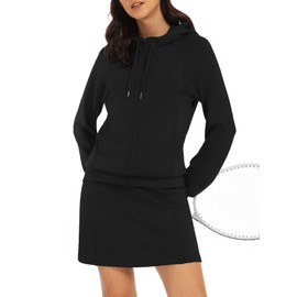 Casly Lamiit Skort Sets Women 2 Piece Outfits Athletic Tennis Skirt Sweatsuit Active Zip Up Hooded Sweatshirt Matching Lounge Clothing Black S