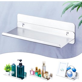 GGQ Wall Shelf, No Drilling, Stainless Steel Floating Shelf, Small Shelf for Gluing, Bathroom Shelf, Picture Shelf, Plant Shelf, Wall Shelf for Bedroom, Living Room, Kitchen, Office