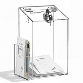 Juexica Acrylic Suggestion Box with Lock Clear Donation Box with Slots 6.8" x 3.9" x 9.9" Collection Boxes Wall Mountable Ballot, Prayer, Voting, Charity for Fundraising, Tips, Raffle