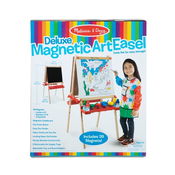 Melissa & Doug Deluxe Magnetic Standing Art Easel With Chalkboard, Dry-Erase Board, and 39 Letter and Number Magnets,Multi