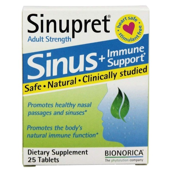 Sinupret Adult Strength Sinus + Immune Support All Natural, Fast Acting Herbal Nasal Passage & Immunity Boost Supplement with Verbena & Elder Flower - 25 Tablets