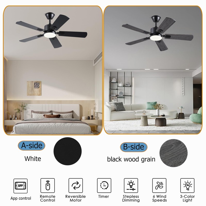 FUMLTP 42 inch Modern Ceiling Fans with Lights APP/Remote Control,