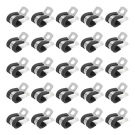 PATIKIL 10mm (3/8") Cable Clamps, 25 Pcs Rubber Coated Cushioned Pipe Clamps 304 Stainless Steel Insulated Wire Clamp for Tube Pipe Wire Cord Installation, Black