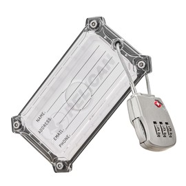 Pelican AirTag Tracker Luggage Lock - Travel AirTag Holder Luggage Tag for Suitcases with TSA-Approved Cable Lock, 2-Piece AirTag Installation, Grade 5 Titanium Plate Luggage Tracker -Brushed Titanium