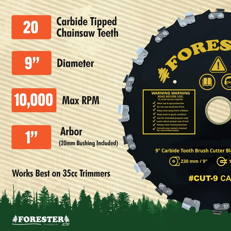 FORESTER Carbide Tip Chainsaw Brush Cutter Blade - 9in x