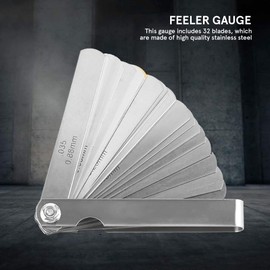 Stainless Steel Feeler Gauge Double Marked Metric Imperial Gap Measuring Tool Filler Gauge Valve Adjustment Tool Measuring Gap Width Thickness(0.04-0.88 mm, 32 Blades)