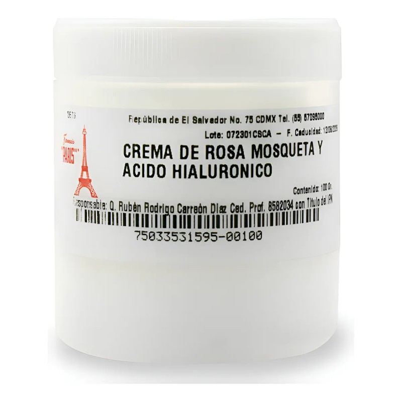 Crema Rosa Mosqueta + Ácido Hialurónico 100g – Hidratación Profunda