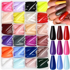 AddFavor Coffin Press on Nails Long, 576pcs Coffin Fake Nails Full Cover Long Glossy Ballerina Nails Press on Acrylic False Nail Tips for Women 24 Colors