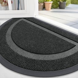 OLANLY Half Circle Door Mat Indoor Outdoor Entrance Welcome, Waterproof All-Season, All-Weather Doormat, Sturdy Natural Rubber, Low Profile, Easy Clean Patio Porch Entryway Mat, 71x47, Black