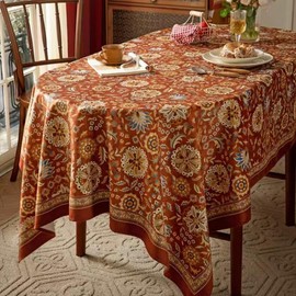 F-CHU Boho Floral Tablecloth Thickset Velvet Tablecloth with Bohemia Farmhouse Table Cloth for Home Decor Wedding, Party, Banquet and Valentine tablecloths 55" x 72" (Rectangular)