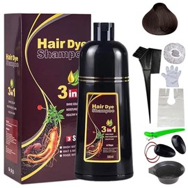 Champú Instant Hair Color para Cabello,Champú para Teñir el Cabello,Cobertura 100% de Canas,Champú para Teñir el Cabello Negro 3 en 1,Coloración a Base de Hierbas en Minutos para Mujeres y Hombres,Marron Oscuro