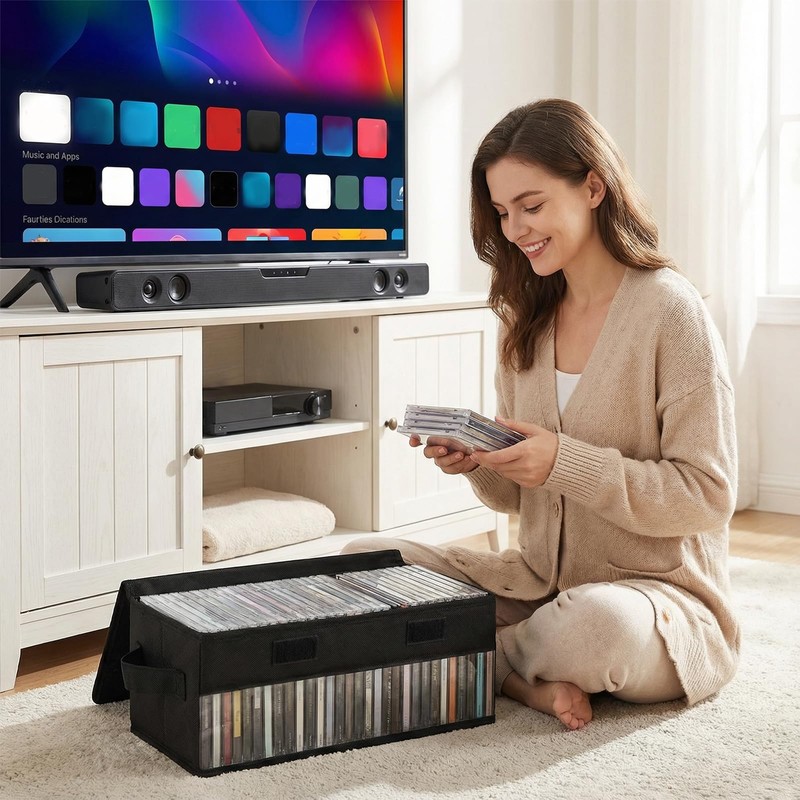 Lyksgir 4 Pack CD Storage Box with Visible Window, Stackable