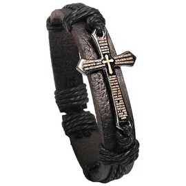 AZYOUNG Making Up Black Leather Brown Braided Rope Bracelet Alloy Cross (Black)