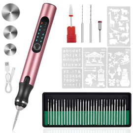 HOTROSE Electric Engraving Pen with 37 Bits, USB Rechargeable Cordless Engraving Machine, Portable DIY Rotary Engraver for Jewelry Wood Glass Stone Carving (Rose red)