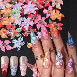 50 Stück 3D Nagelkunst Charms, Blumen Design Nagel Dekoration