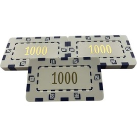10 x Poker Casino Numbered Plastic Chip Plaques 74 x 44mm 32Grams 1000" White