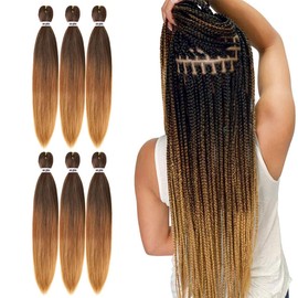 Pre Stretched Braiding Hair 22 Inch 6 Packs Professional Soft Yaki braiding Hair For Braids Hot Water Setting Synthetic Crochet Hair Extensions (T1B/30/27, 22 Inch (Pack of 6))