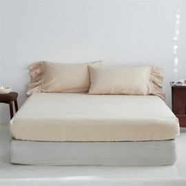 Simple&Opulence Linen Fitted Sheet (1 Piece) - 14 Inch Deep Pocket Mattress Cover Natural Flax Cotton Blended Soft Breathable Bedding - Linen, Queen Size