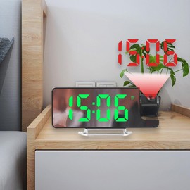 Fonowx Projection Alarm Clock NightStand Date with Rotatable Projector Digital Clock Large Display for Desktop Bedroom Adults Kids, Green