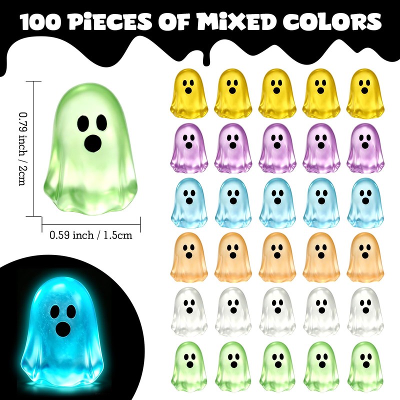 100PCS Halloween Mini Ghosts Figures Resin Ghost Figurines Glow in