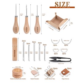 FOUSNOW Leather Sewing Kit, Leather Working Tools Kit with Awl, Waxed Thread, Upholstery Needles, Heavy Duty Leather Stitching Kit with Leather Valet Tray for Repairing Canvas, Bags DIY Crafts