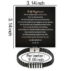 To My Boyfriend Bracelet Gift for BF Boyfriend Birthday Gifts from Girlfriend Black Leather Braided Bracelets for Men Boyfriend Anniversary Valentines Day Gifts for Him Leather Bracelet for Men