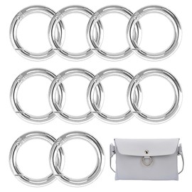XCSJ 10pcs 45 mm Round Carabiner Very Robust Zinc Alloy Round Carabiner Hook Round Large Carabiner Ring Carabiner Round O Ring for Key Chain, Bag, Jewellery, DIY Crafts (Silver)