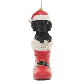 Holiday Ornaments Poodle in Santa Boot Polyresin Pet Parade D3449po Black