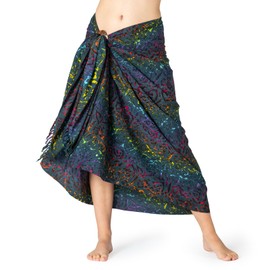 PANASIAM Sarong for Men and Women, 100% Handmade from Indonesia, Each Scarf is Unique, Opaque Wrap Skirt Also Extra Large, Batik with German Textile Colours, Beach Towel, B812 Very Dark
