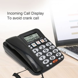 Corded Desktop Phone, Caller ID Number Storage, LCD Display, Shortcuts, Adjustable Ringtone, with Display Button, Landline Phone, for Seniors, Home Hotel, Office (Black)