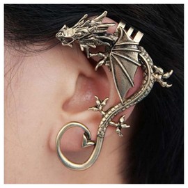Inateannal Gothic Dragon Cuff Wrap Earrings Dragon Cartilage Cuff Earrings Metal Dragon Ear Cuff Earrings Gold Crawler Climber Earrings Ancient Dragon Ear Clip Earrings Jewelry for Women