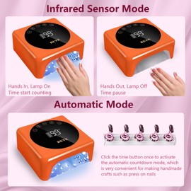 BETE Cordless LED Nail Lamp, 78W Rechargeable UV Nail Light, Intelligent Infrared Sensor and LCD Display Wireless Nail Lamp, Portable Nail Dryer Gel Polish Light with 5 Timer Setting Orange
