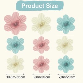 Paper Flower Fan Decorations – 9-Piece Tissue Paper Rosettes Set with 3×12.2″, 3×10″, 3×7.9″ Floral Fans, Hanging Decorations for Weddings, Birthdays, Baby Showers, Festivals & DIY Projects