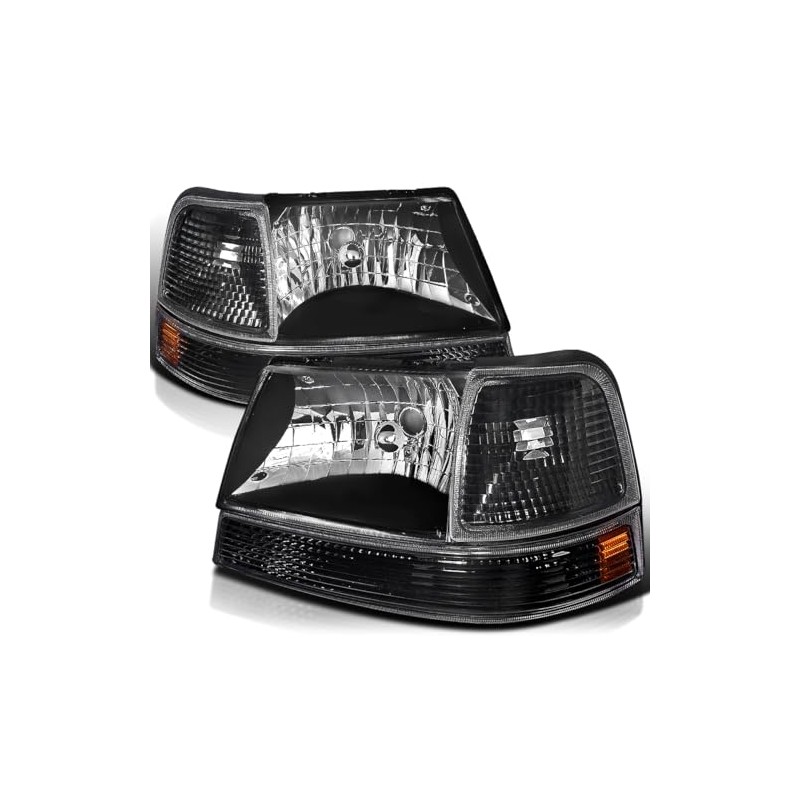 SPEC-D TUNING 4PC Black Headlights + Signal Corner Lights Compatible