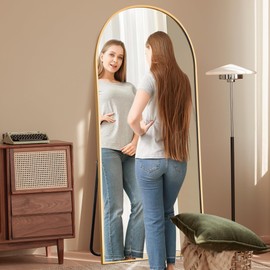 GlasFlength Arched Full Length Mirror with Stand, 71" x32” Free-Standing Leaning Wall-Mounted Mirrors, Elegant Body Mirror for Living Room, Bedroom & Cloakroom, Gold