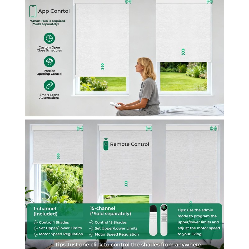 Allesin Motorized Blinds with Remote Smart Blackout Roller Shades |