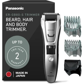 Panasonic Multi-Groomer Electric Beard Trimmer for Men, Men’s Trimmer for Beard, Hair and Body, 39 Trim Length Settings with 3 Attachments, Corded/Cordless Operation – ER-GB80-S (Silver)