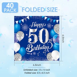40 PCS Birthday Napkins,50th Birthday Napkins for Boys and Girls Disposable丨Cheers to 50 Years,Happy 50th Theme Party Decorations Supplies(Blue and Silver)