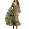 Amegoya Women's V Neck Long Sleeve Boho Maxi Dress Smocked