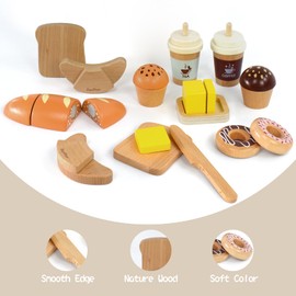 PairPear Wooden Bakery Toy Set Wooden Toy Food Breakfast Play Set Kitchen Accessories for Role Play Cutting Food Accessories for Children's Kitchen Gift for Boys Girls