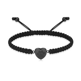 QGJNSGC Heart Cremation Urn Bracelet for Ashes Paw Print Pendant Keepsake Jewellery Adjustable Braided Bracelet Bangle Pet Dog Cat Memorial Gift for Women, stainless steel