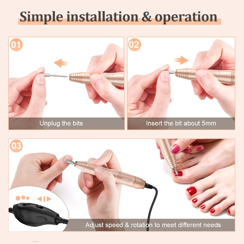 SUBAY Portable Electric Nail Drill Machine,Compact Electric Nail File for