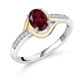 Gem Stone King 0.98 Ct Red Rhodolite Garnet G/H Lab Grown Diamond 925 Silver and 10K Yellow Gold Ring (Size 5)