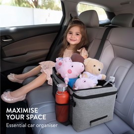 Navaris Car Storage Organiser Box - Ideal for Car Seats and Back Seat Storage for Kids - Quick Installation & Easy to Clean - Also Suitable as Van Tidy Caddy & Front Seat Organiser