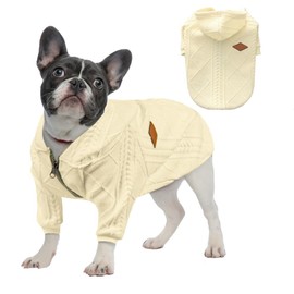 meioro Zipper Hooded Dog Sweater Pet Clothes Dog Cat Clothes Cute Pet Clothing Warm Hooded Winter Warm Puppy French Bulldog Pug (White, M)