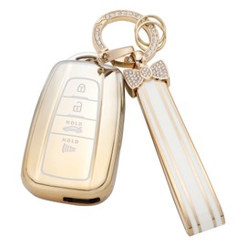 Koongloong Key Fob Cover for Toyota Camry Highlander RAV4 Corolla Prius 4Runner C-HR 2018-2024 Car Keys Case Protector Keychain Accessories 4 Button TPU Gold Silver Bling