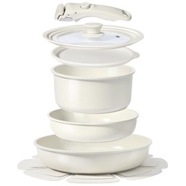 GiPP Ceramic Pots and Pans Set Non Stick, Nonstick Detachable Handle Cookware Sets, Healthy Non Toxic PFAS PFOA & PTFE Free, Dishwasher ＆Oven Safe, Induction Kitchen Pot and Pan, 8 Piece Cream