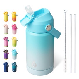 BJPKPK Insulated Water Bottle with Straw Lid, 12oz Thermos Water Bottles, Flex Handle & Non-slip Boot, BPA Free Leak Proof Stainless Steel Metal Water Bottles, Tumblers, Cups, Sea Salt