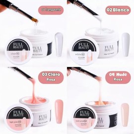 Set Gel Uv Construccion Profesional Para Uñas Herramientas Manicura Pedicura Set 4 Colores Diferentes Acrilico + Cepillo Espatula Aplicacion Polygel E