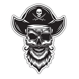 WickedGoodz Bearded Pirate Captain Skull Decal - Jolly Roger Bumper Sticker - Jolly Roger Vacation Sticker